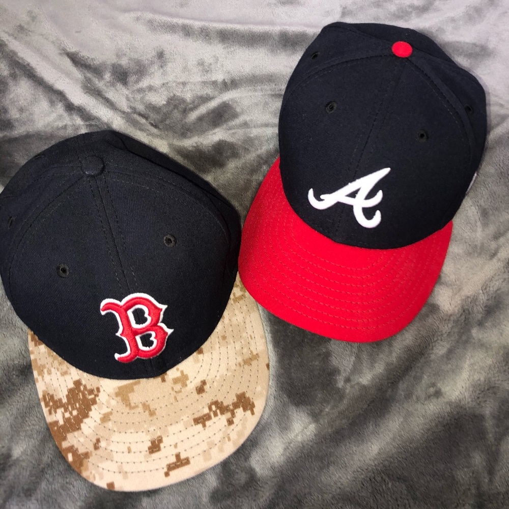 Boston Red Sox Hat and Atlanta Braves Hat